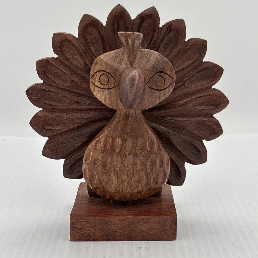 MATR BOOMIE Wood Carved Peacock Eye Glasses Holder Decor UNIQUE Made In India